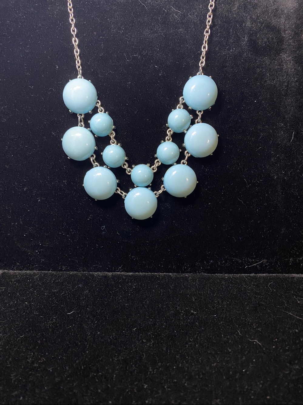 Vintage Light Blue Round Cabochon Statement Bib Necklace Retro Multi Strand
